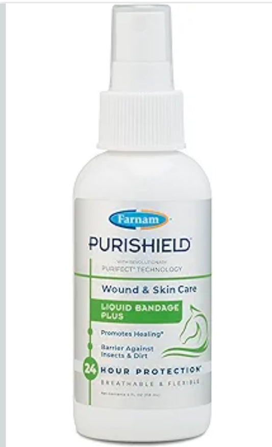 Farnam Purishield Wound and Skin Care Liquid Bandage Plus, Promotes Healing* and Provides 24-Hour Barrier* for Horses, Dogs, Cats & Livestock