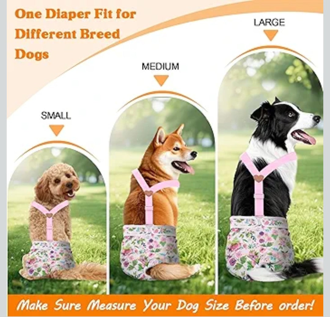 3 Pack Washable Female Dog Diaper with Suspender,Reusable Fixed Doggie Diapers Super Absorbent Leakproof for Small Medium Large Dog in Heat Cycle-M