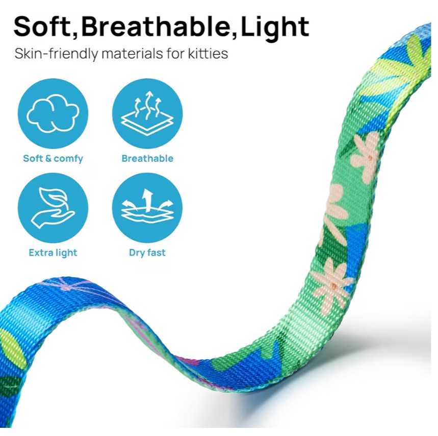 Cat Harness and Leash Set - Escape Proof Adjustable Cat Harness, Comfortable Soft Lightweight, Use Safe & Easy, Walking Travel Kitten Harness for Small Medium Large Cats (Hawaii Green)