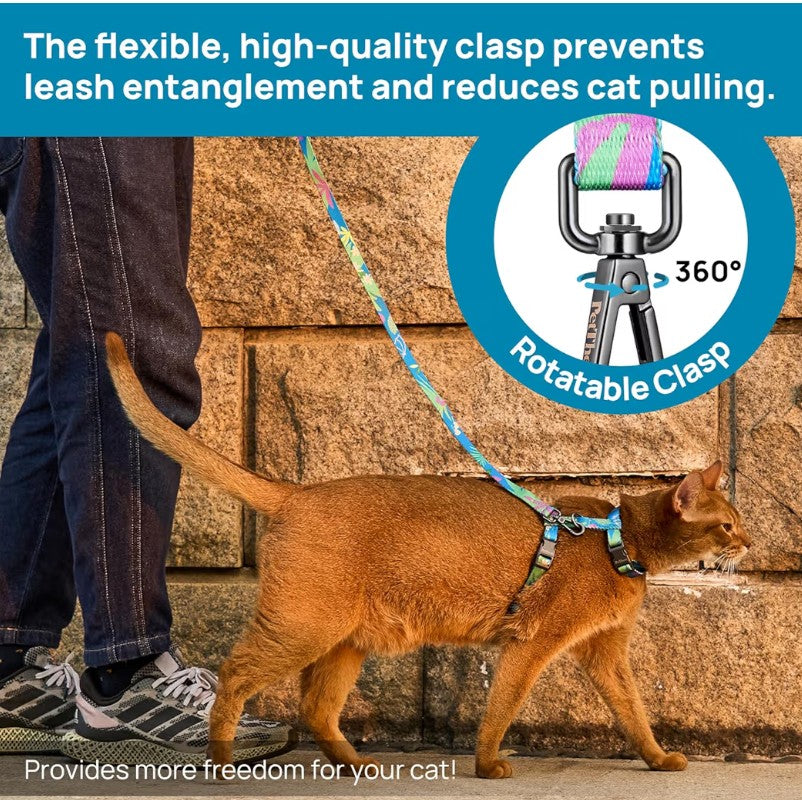 Cat Harness and Leash Set - Escape Proof Adjustable Cat Harness, Comfortable Soft Lightweight, Use Safe & Easy, Walking Travel Kitten Harness for Small Medium Large Cats (Hawaii Green)