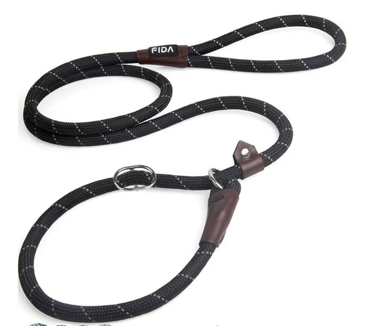 Fida Durable Slip Lead Dog Leash, 6 FT x 1/2" Heavy Duty Dog Loop Leashes, Comfortable Strong Rope Slip Leash for Large Medium Dogs, No Pull Pet Training Lead with Highly Reflective(1/2", Black)