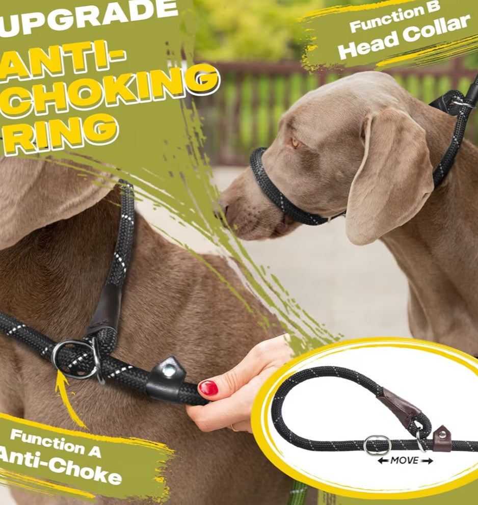 Fida Durable Slip Lead Dog Leash, 6 FT x 1/2" Heavy Duty Dog Loop Leashes, Comfortable Strong Rope Slip Leash for Large Medium Dogs, No Pull Pet Training Lead with Highly Reflective(1/2", Black)