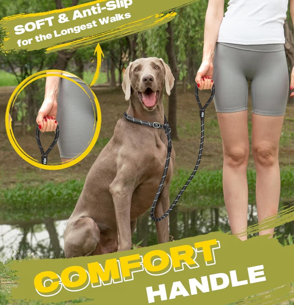 Fida Durable Slip Lead Dog Leash, 6 FT x 1/2" Heavy Duty Dog Loop Leashes, Comfortable Strong Rope Slip Leash for Large Medium Dogs, No Pull Pet Training Lead with Highly Reflective(1/2", Black)