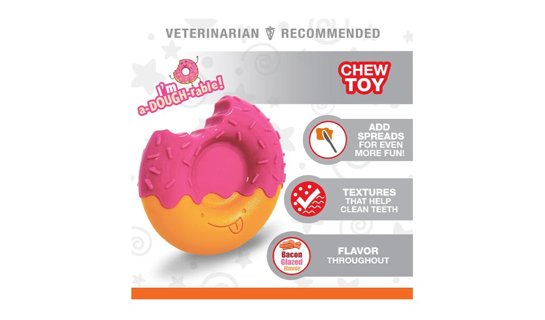 Nylabone Donut Power Chew Toy for Dogs, Dog Toys for Aggressive Chewers, Bacon Glazed Flavor, Medium Dogs - Up to 35 lbs, 1 Count