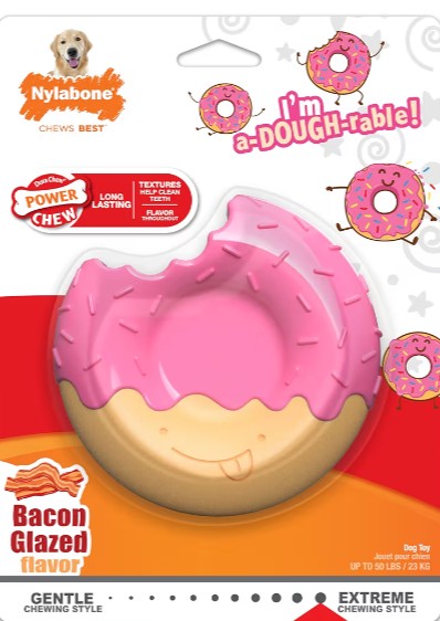 Nylabone Donut Power Chew Toy for Dogs, Dog Toys for Aggressive Chewers, Bacon Glazed Flavor, Medium Dogs - Up to 35 lbs, 1 Count