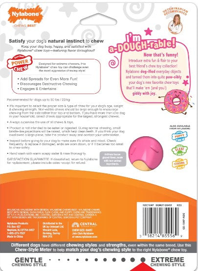 Nylabone Donut Power Chew Toy for Dogs, Dog Toys for Aggressive Chewers, Bacon Glazed Flavor, Medium Dogs - Up to 35 lbs, 1 Count