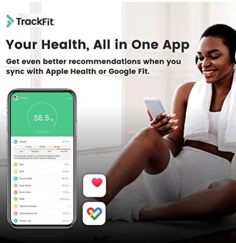 FitTrack Dara Smart BMI Digital Scale - Measure Weight and Body Fat - Most Accurate Bluetooth Glass Bathroom Scale (White)