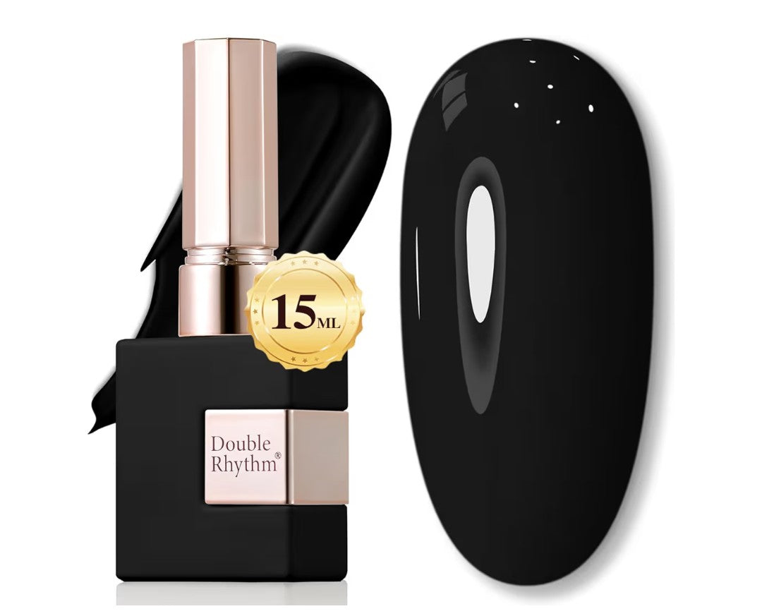 Double Rhythm Gel Nail Polish Black-A1015 for Women 15ML, Pure Sheer, Same Color Same Bottle, Soak Off, Art Manicure, Salon, DIY at Home