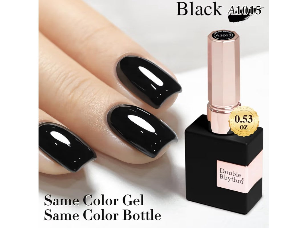 Double Rhythm Gel Nail Polish Black-A1015 for Women 15ML, Pure Sheer, Same Color Same Bottle, Soak Off, Art Manicure, Salon, DIY at Home