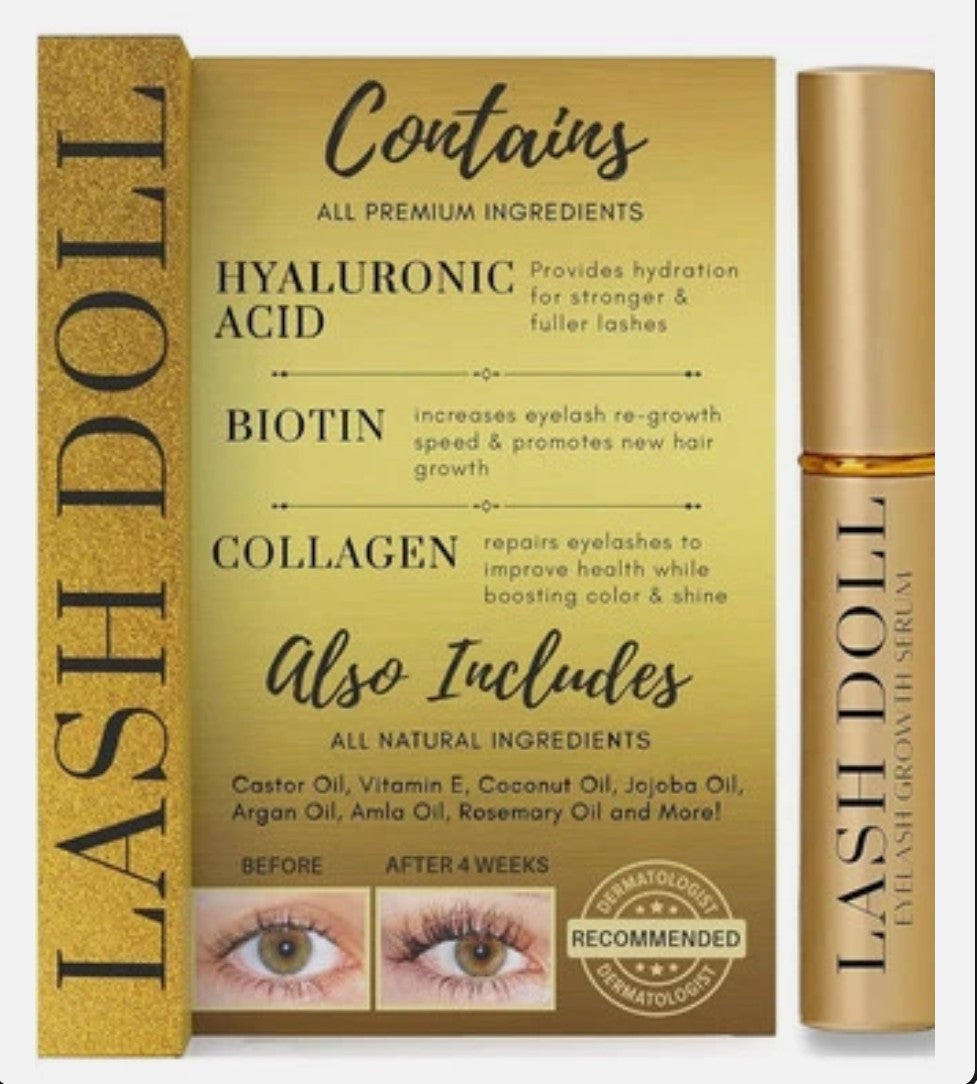 Lash Doll Eyelash Growth Serum Lash Serum For Eyelash Growth Made With Natural Ingredients & Hyaluronic Acid, Biotin, Collagen | Lash Grow