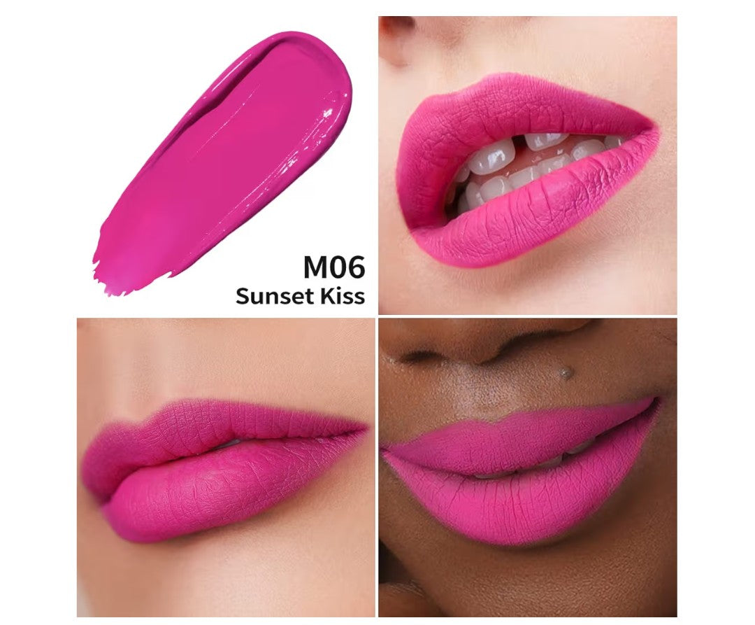 Oulac Liquid Matte Lipstick, Deep Fuchsia Lip Color, Long Lasting Lipsticks for Women, High-Pigmented, Lightweight, Creamy and Melting Texture, Vegan&Clean Beauty, Rose Lip, 4.5ml (M06) Sunset Kiss