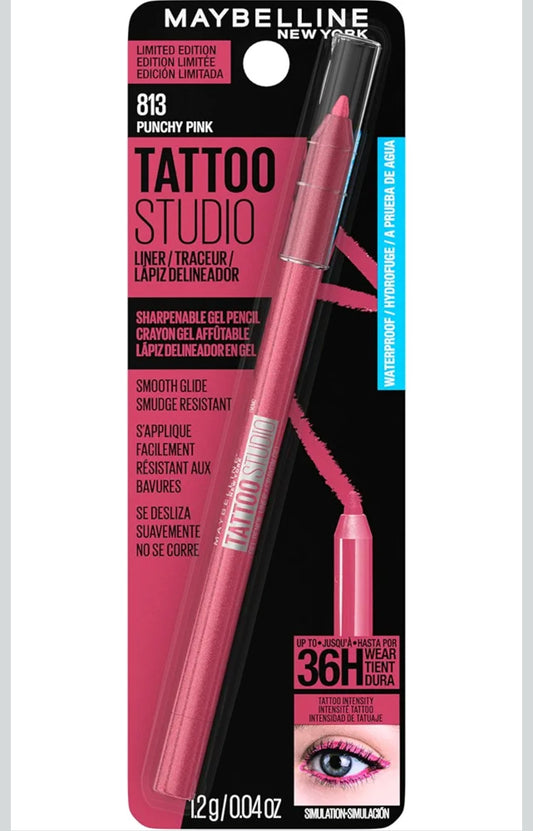 MAYBELLINE Tattoo Studio Sharpenable Eyeliner Pencil, 36 Hour Wear, Waterproof, Punchy Pink, 1 Count