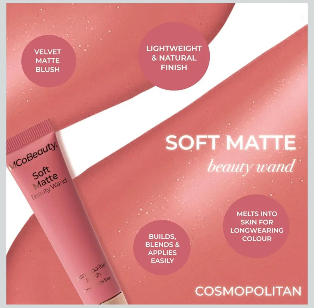 MCoBeauty - Liquid Blush - Soft Matte Beauty Wand with Built-in Cushion Applicator for a Soft Focus Finish - Cosmopolitan Blush - Face Make-up With Blendable Formula