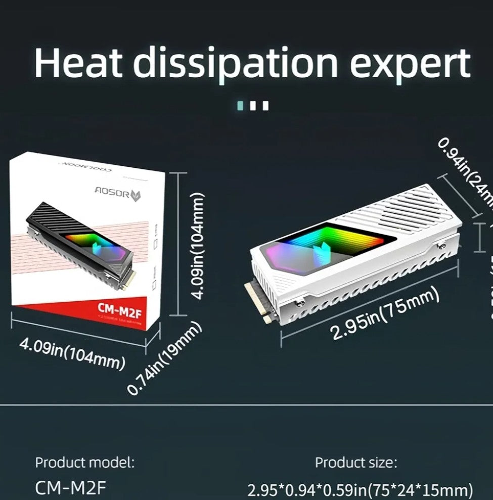 RGB Sync M.2 NVMe SSD Heatsink with Built-in Fan, High-Performance Cooling, Dynamic LED Lighting Cool Lens, Transparent Cover with Thermal Pad