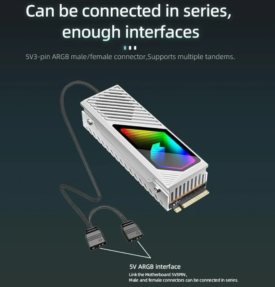 RGB Sync M.2 NVMe SSD Heatsink with Built-in Fan, High-Performance Cooling, Dynamic LED Lighting Cool Lens, Transparent Cover with Thermal Pad