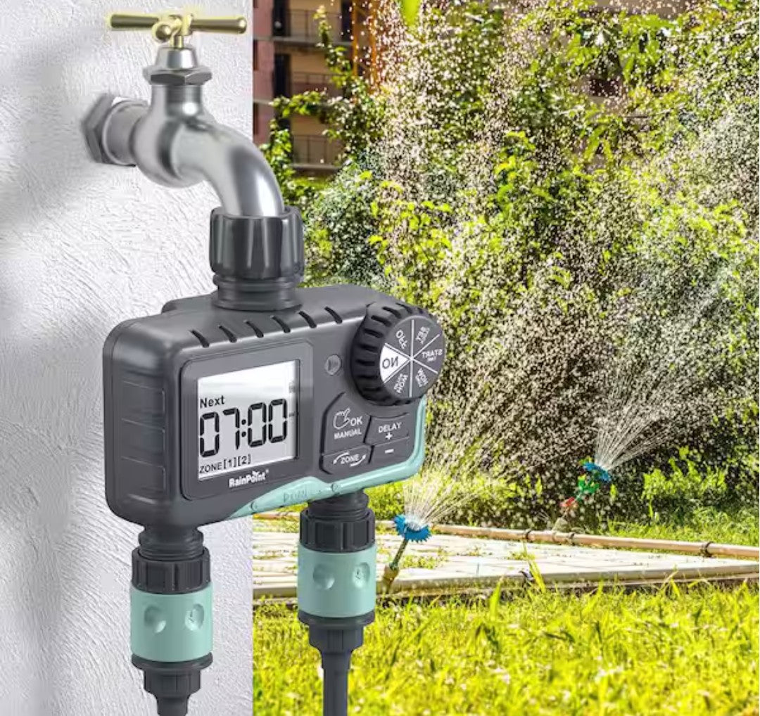 2 Zone Water Timer for Garden Hose-Sprinkler Timer w/ Rain Delay and Manual / Automatic Irrigation Controller System