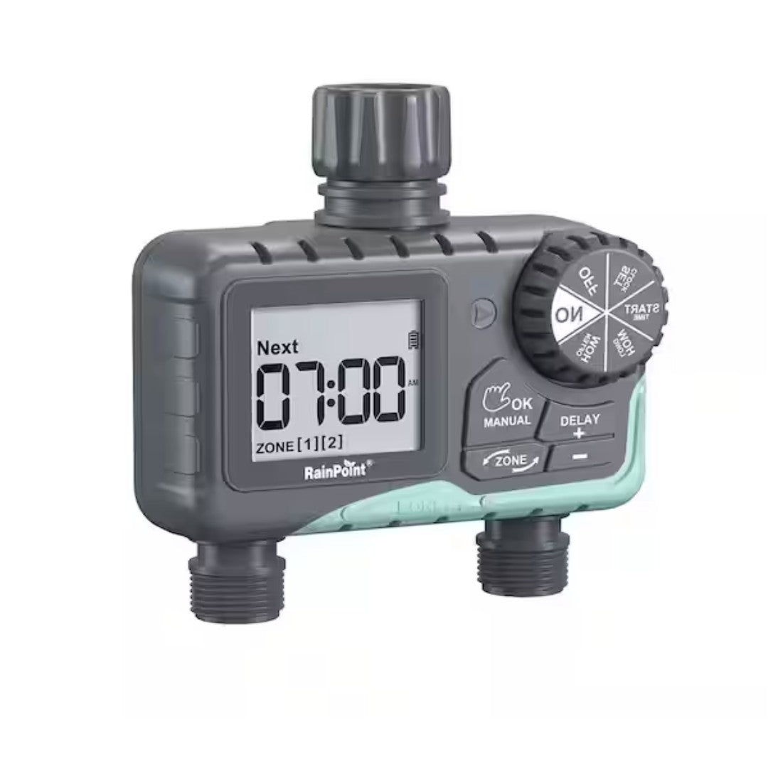 2 Zone Water Timer for Garden Hose-Sprinkler Timer w/ Rain Delay and Manual / Automatic Irrigation Controller System