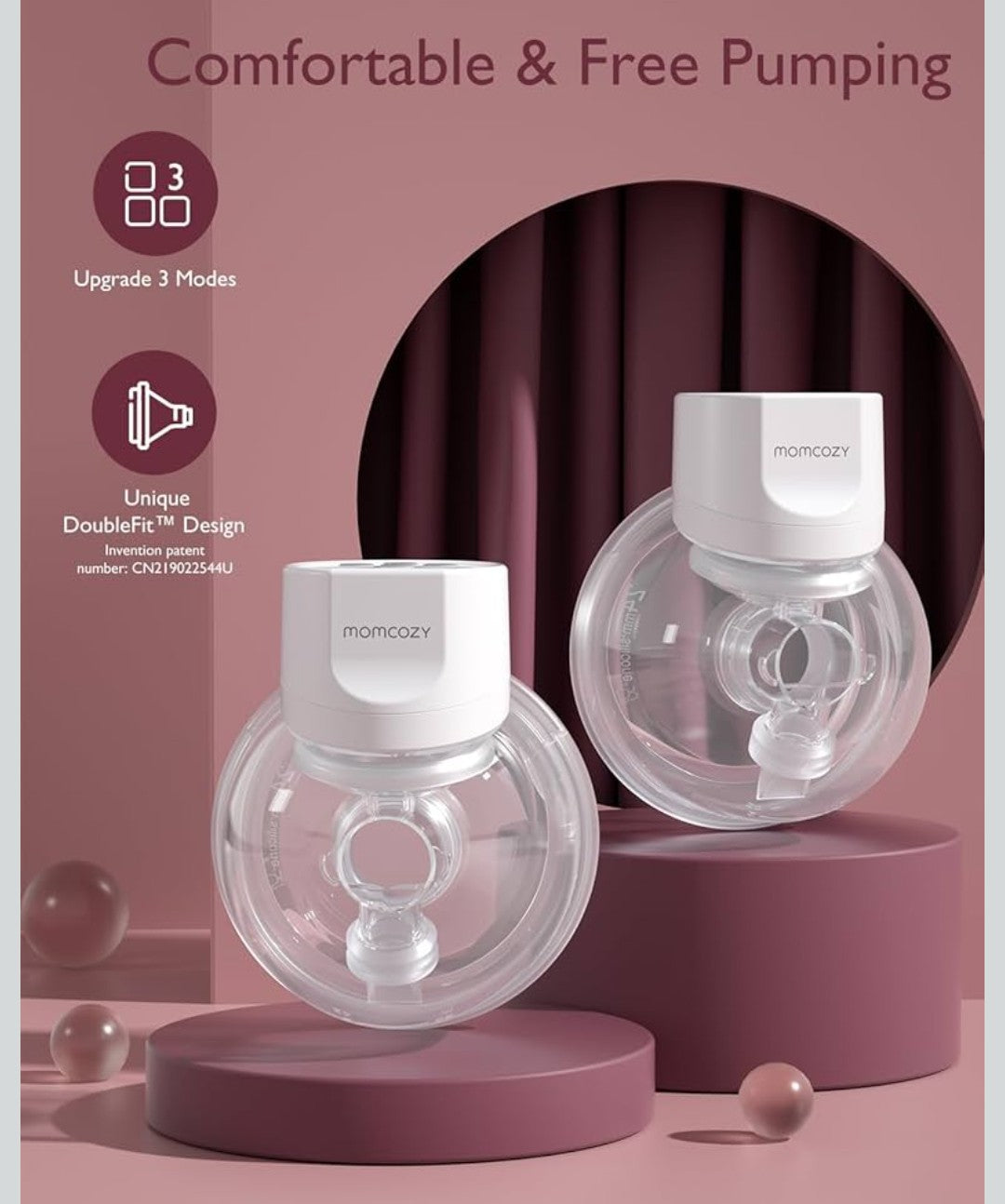 Momcozy Hands-Free Breast Pump S12 Pro, Wearable & Portable Pump with Soft DoubleFit Flange, 3 Modes | 9 Levels Double Electric Pump, Smart Display, 24mm, 2 Pack, Cozy Orange