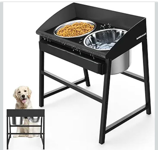 Elevated Dog Bowls for Large Dog, 15“ Tall Raised Food and Water Bowl Set with Stand, Full Metal Spill Proof Design and Stainless Bowls for Indoor & Outdoor Use