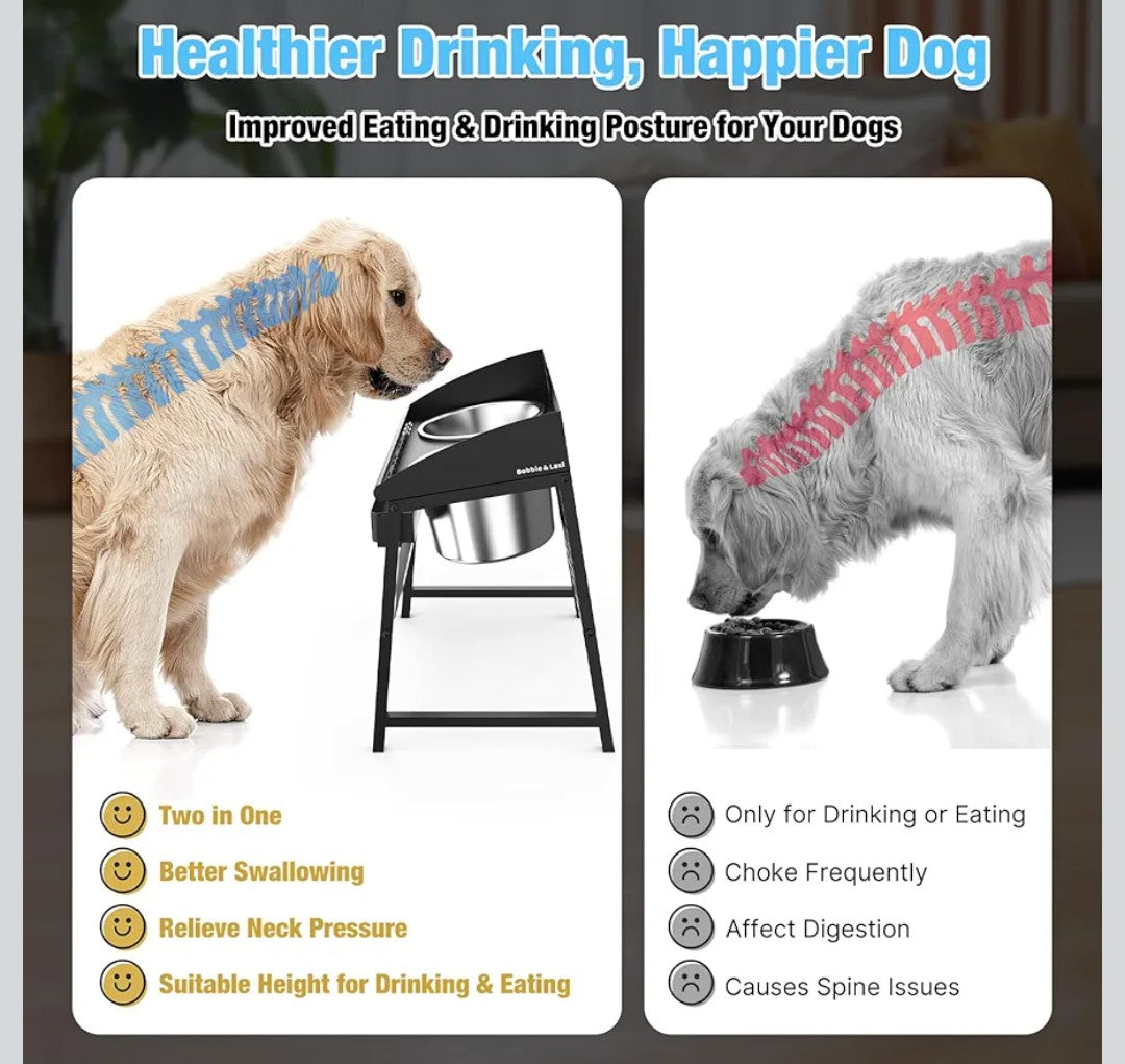 Elevated Dog Bowls for Large Dog, 15“ Tall Raised Food and Water Bowl Set with Stand, Full Metal Spill Proof Design and Stainless Bowls for Indoor & Outdoor Use
