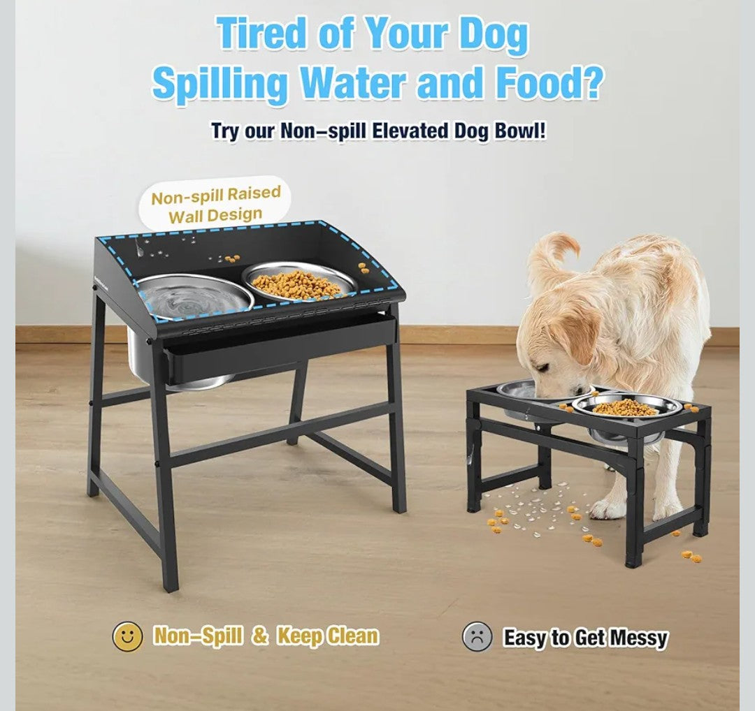 Elevated Dog Bowls for Large Dog, 15“ Tall Raised Food and Water Bowl Set with Stand, Full Metal Spill Proof Design and Stainless Bowls for Indoor & Outdoor Use