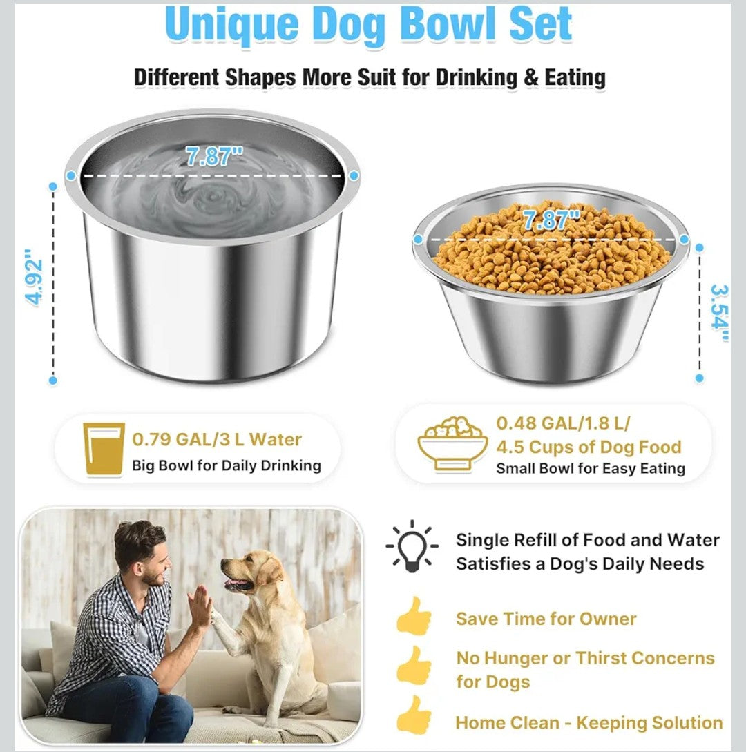 Elevated Dog Bowls for Large Dog, 15“ Tall Raised Food and Water Bowl Set with Stand, Full Metal Spill Proof Design and Stainless Bowls for Indoor & Outdoor Use