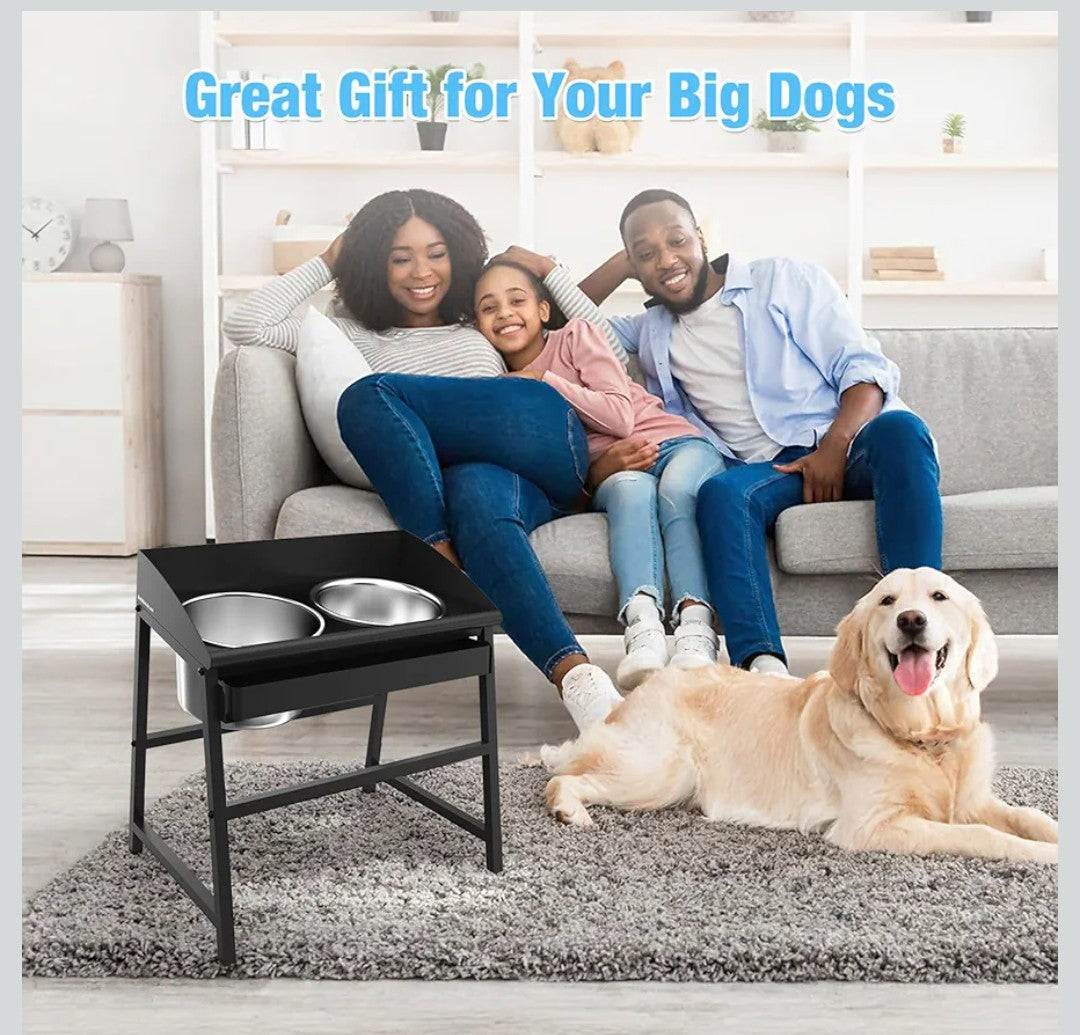 Elevated Dog Bowls for Large Dog, 15“ Tall Raised Food and Water Bowl Set with Stand, Full Metal Spill Proof Design and Stainless Bowls for Indoor & Outdoor Use