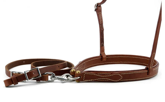 Jeereal Round Nose Caveson Rolled Adjustable Noseband with Leather Horse Tie Down Strap for Horses Efficient Horse Training Aid | Premium Heavy Oiled Harness Leather | Reinforced Stitching