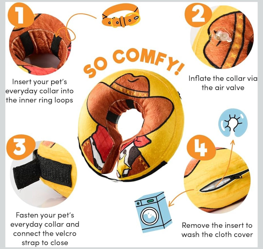 BENCMATE Inflatable Dog Cone Collar Alternative, Soft Dog Cone for Small Medium Large Dogs and Cats, Neck Recovery ECollar Donut Collar After Surgery (Medium, Cowboy)
