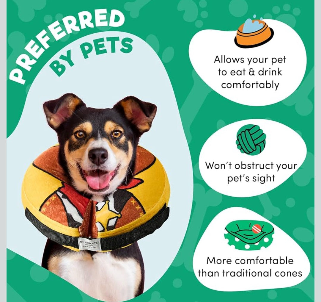 BENCMATE Inflatable Dog Cone Collar Alternative, Soft Dog Cone for Small Medium Large Dogs and Cats, Neck Recovery ECollar Donut Collar After Surgery (Medium, Cowboy)