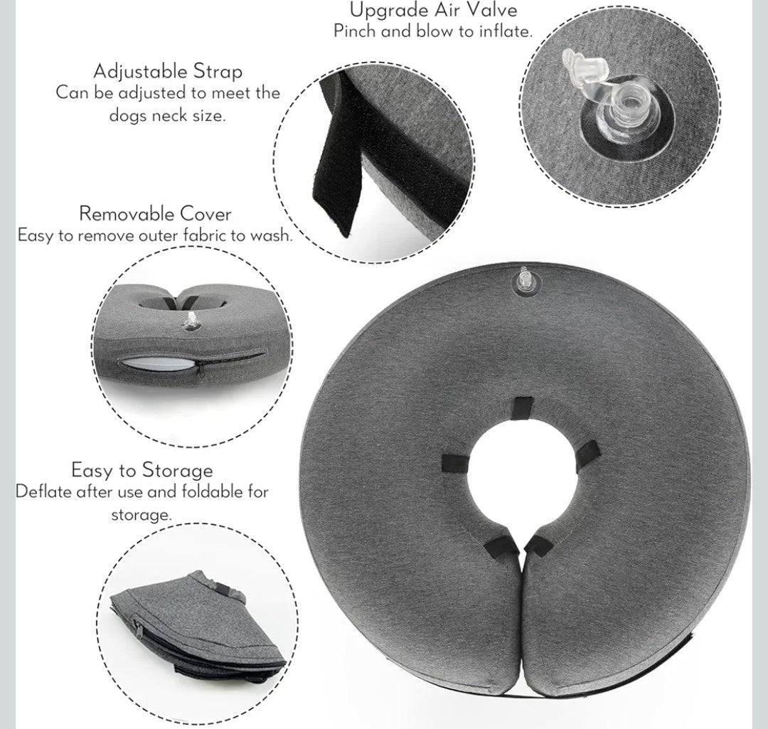 MIDOG Inflatable Dog Cone Alternative for After Surgery - Soft Protective Donut Collar Prevents Licking & Allows Eating, Comfortable Recovery E-Collar Alternative for Small Medium Large Dogs (Gray,XL)