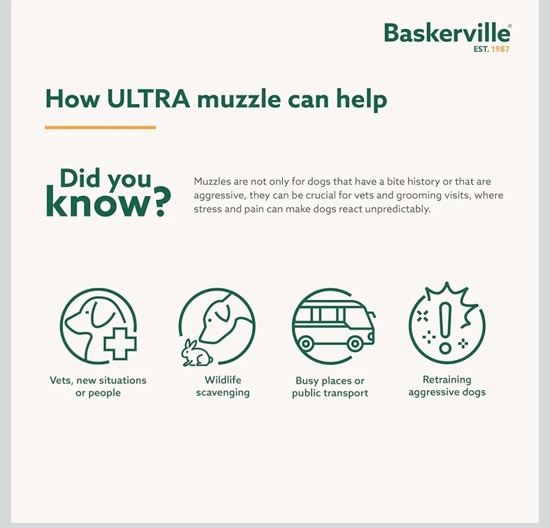 BASKERVILLE Ultra Dog Muzzle- Black Size 5, Perfect for Large Dogs, Prevents Chewing and Biting, Basket allows Panting and Drinking-Comfortable, Humane, Adjustable, Lightweight, Durable
