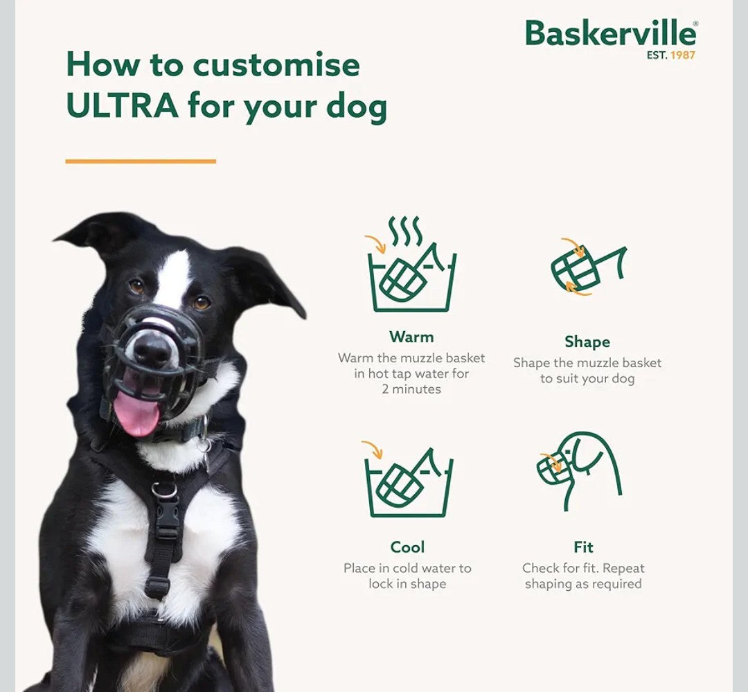 BASKERVILLE Ultra Dog Muzzle- Black Size 5, Perfect for Large Dogs, Prevents Chewing and Biting, Basket allows Panting and Drinking-Comfortable, Humane, Adjustable, Lightweight, Durable