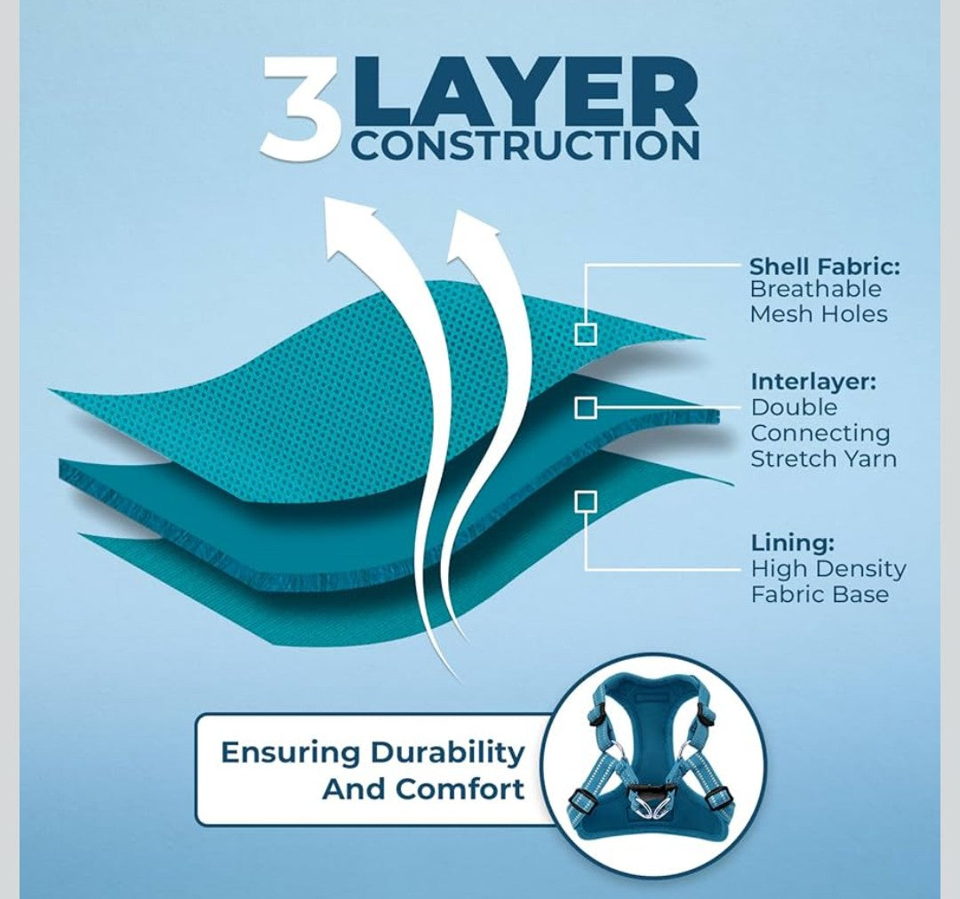 Best Pet Supplies Voyager Mesh Dog Breathable Harness Reflective Stitching, All Weather Adjustable for Walking Training, or Running - Heavy Duty & Durable, Harness (Turquoise), S