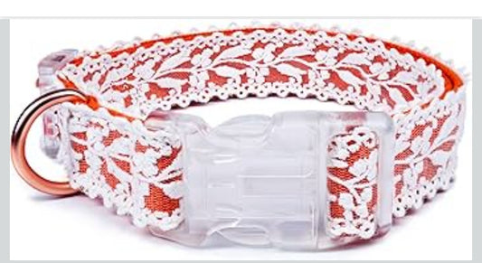 Dog Collar and Leash Set, Cotton Lace Handmade 4-5 FT Adjustable Comfortable Unique Collars for Small Medium Large Dogs 1pcs-Orange-Collar(Width:1")