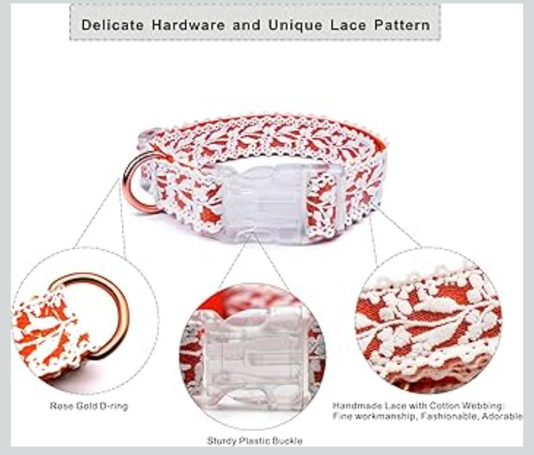 Dog Collar and Leash Set, Cotton Lace Handmade 4-5 FT Adjustable Comfortable Unique Collars for Small Medium Large Dogs 1pcs-Orange-Collar(Width:1")