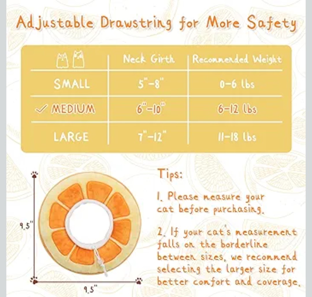 ANWA Adjustable Cat Cone Collar Soft, Cute Cat Donut Collar After Surgery, Kitten Recovery Cones to Stop Licking