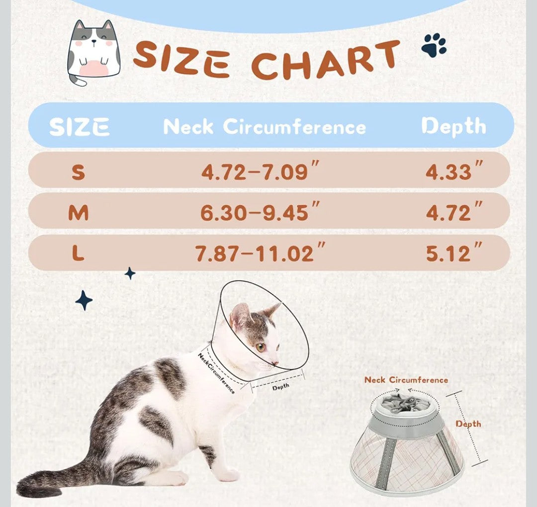 Supet Cat Cone Collar Soft, Air Mesh Recovery Collar to Stop Licking, Breathable Neck Cone Alternative for Small Kitten, Lightweight Cat Head Cone Anti Scratch (S)
