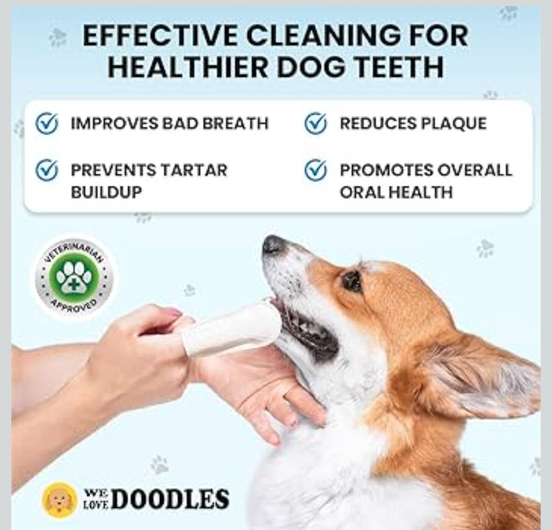 We Love Doodles Dog Teeth Cleaning Wipes - Pet Dental Finger Wipes for Dogs - Cleans Teeth and Gums, Freshens Breath Dog Dental Wipes, Prevents Tartar Buildup, Fits Most Finger Sizes (75 Wipes)