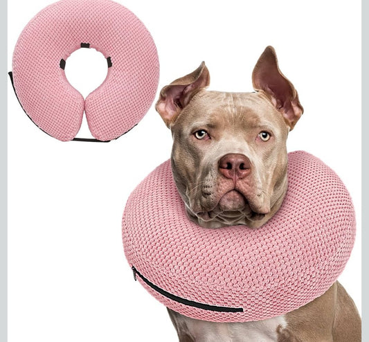 Supet Inflatable Dog Cone Collar for Dogs to Stop Licking, Dog Donut Collar After Surgery, Soft Pet Cone for Small Medium Large Dogs Pink 02 XXL