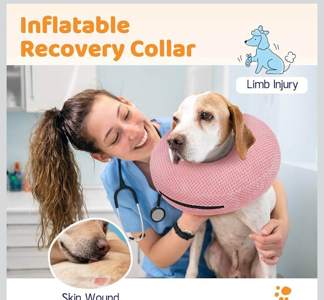Supet Inflatable Dog Cone Collar for Dogs to Stop Licking, Dog Donut Collar After Surgery, Soft Pet Cone for Small Medium Large Dogs Pink 02 XXL