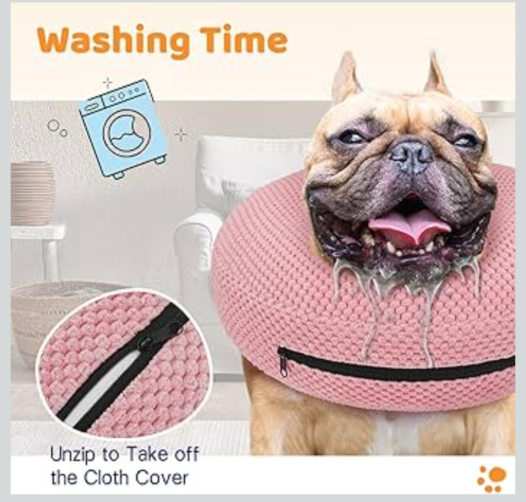 Supet Inflatable Dog Cone Collar for Dogs to Stop Licking, Dog Donut Collar After Surgery, Soft Pet Cone for Small Medium Large Dogs Pink 02 XXL