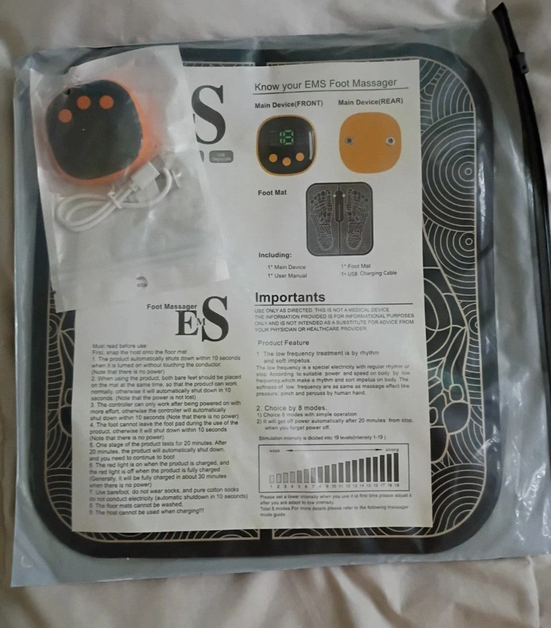 EMS Foot Massager,8 Modes 18 Intensities Relax Muscles,Folding Portable Feet Massage Machine,Electronic Muscle Stimulatior Massage Mat