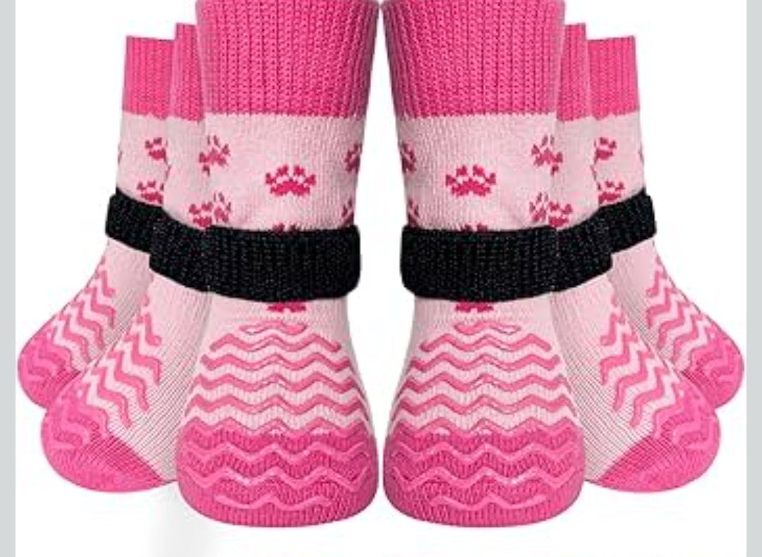 EXPAWLORER 6Pcs Anti Slip Dog Socks to Prevent Licking Paws, Dog Shoes for Winter, Double Sides Dog Boots & Paw Protectors Booties for Hardwood Floors with Grippers Small Medium Large Senior Dogs, L