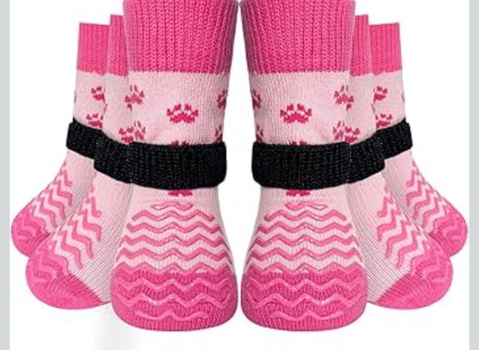 EXPAWLORER 6Pcs Anti Slip Dog Socks to Prevent Licking Paws, Dog Shoes for Winter, Double Sides Dog Boots & Paw Protectors Booties for Hardwood Floors with Grippers Small Medium Large Senior Dogs, L