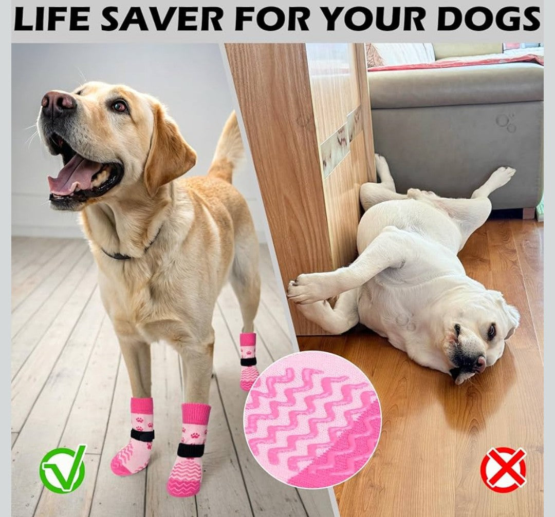 EXPAWLORER 6Pcs Anti Slip Dog Socks to Prevent Licking Paws, Dog Shoes for Winter, Double Sides Dog Boots & Paw Protectors Booties for Hardwood Floors with Grippers Small Medium Large Senior Dogs, L