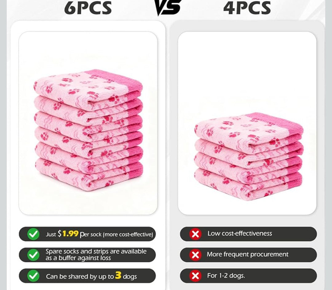 EXPAWLORER 6Pcs Anti Slip Dog Socks to Prevent Licking Paws, Dog Shoes for Winter, Double Sides Dog Boots & Paw Protectors Booties for Hardwood Floors with Grippers Small Medium Large Senior Dogs, L