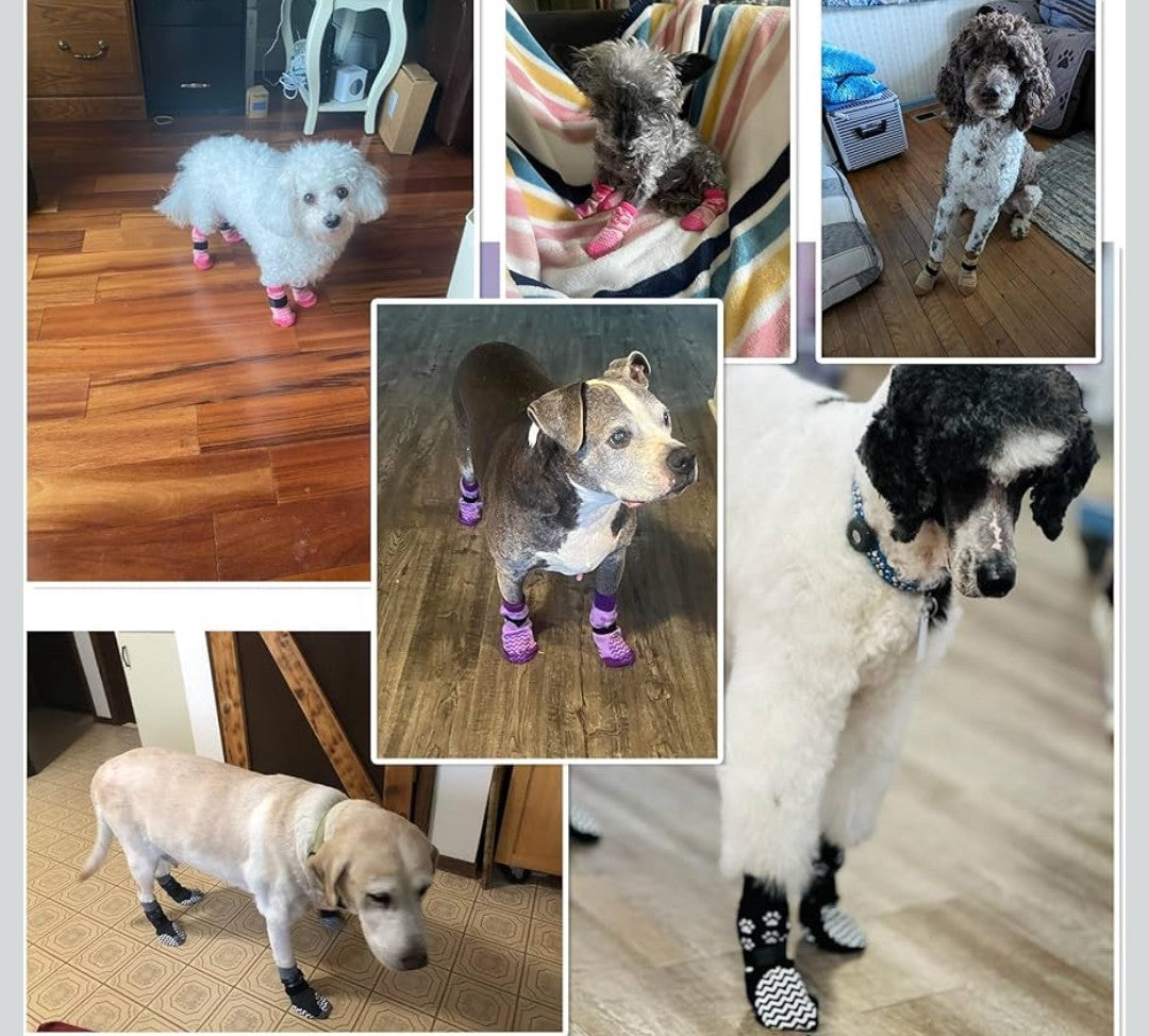 EXPAWLORER 6Pcs Anti Slip Dog Socks to Prevent Licking Paws, Dog Shoes for Winter, Double Sides Dog Boots & Paw Protectors Booties for Hardwood Floors with Grippers Small Medium Large Senior Dogs, L