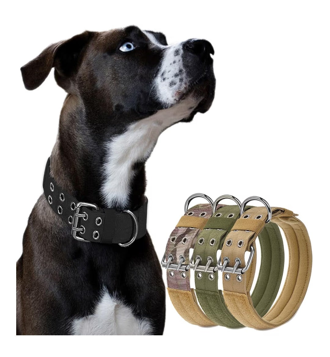 JSXD Tactical Dog Collar,Military Grade Nylon with Soft Padded Lining,1.5 inch Wide,Metal Buckle with 5 Adjustable Points,Heavy Duty Dog Collar for Medium Large Dogs (camo, Large)
