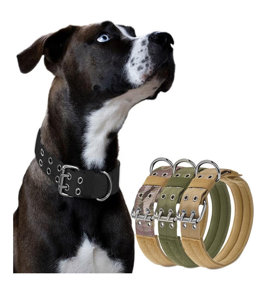 JSXD Tactical Dog Collar,Military Grade Nylon with Soft Padded Lining,1.5 inch Wide,Metal Buckle with 5 Adjustable Points,Heavy Duty Dog Collar for Medium Large Dogs (camo, Large)